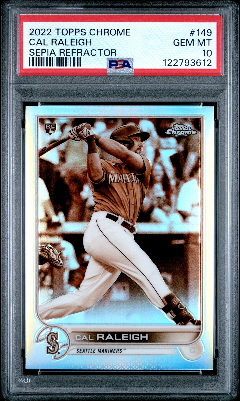2022 TOPPS CHROME SEPIA REFRACTOR #149 CAL RALEIGH ROOKIE RC PSA 10