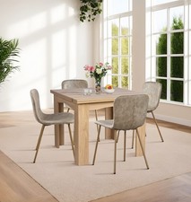 Dining Table Set, Oak Flip Top Extending Table with 4 Taupe Faux Leather Chairs
