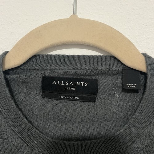 All Saints Mode Merino Crewneck Mens Large Dark Gray Grey Wool Sweater Lightweig - Picture 3 of 7