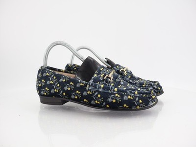 CAbi 6005 Womens 7 M Carnaby Loafer Blue Velvet Floral Gold Bit Slip On