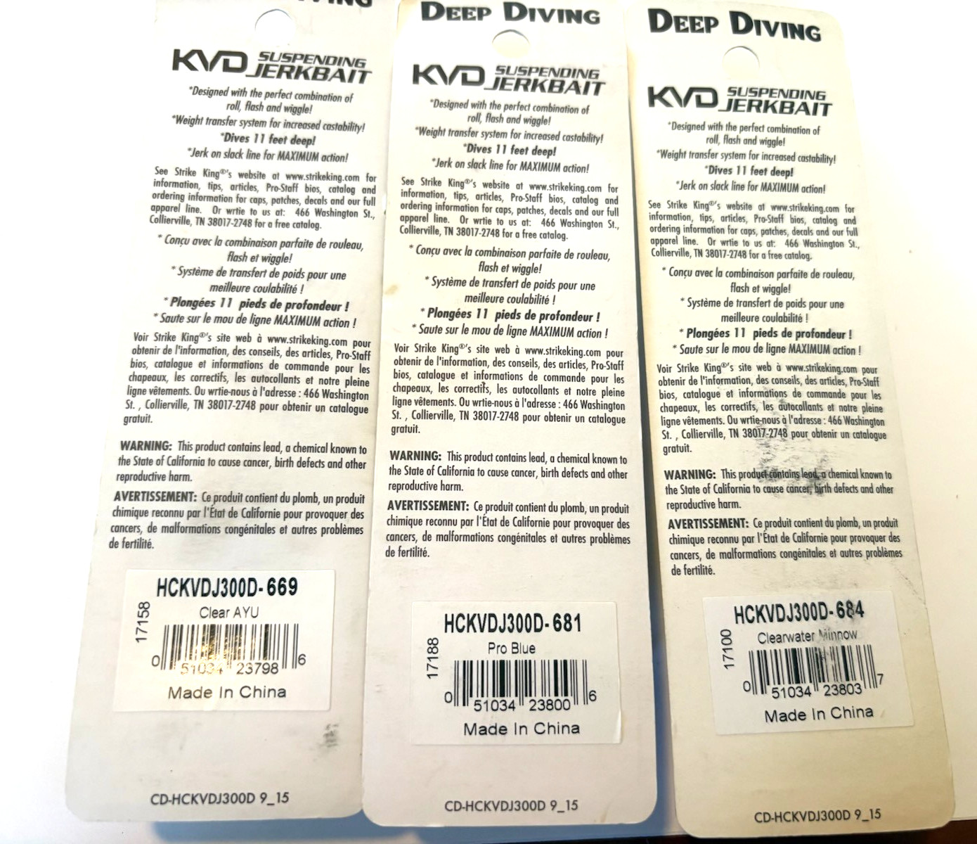 3 New STRIKE KING Fishing Lures 4.75" KVD 300D Deep 3/5oz JERKBAITS Pro Colors - Image 2