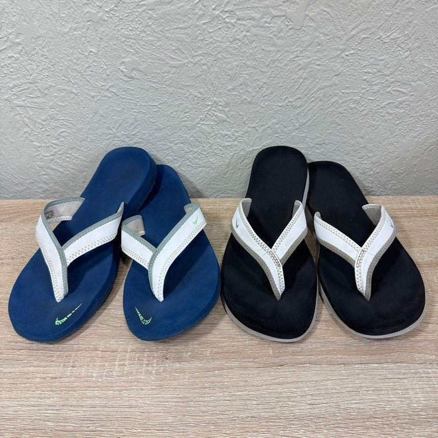 Nike Flip Flops Womens 8 Lot of 2 Blue Black White Thong Sandals Comfort Casual