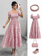 Women Floral Maxi Dress Square Neck Short Sleeve Ruffle Hem Sundress