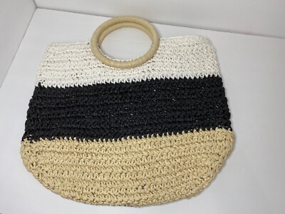 Womens Talbots White Black Straw Bag 