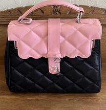 My Flat In London Quilted Pink & Black Satchel Handbag ~ Euc
