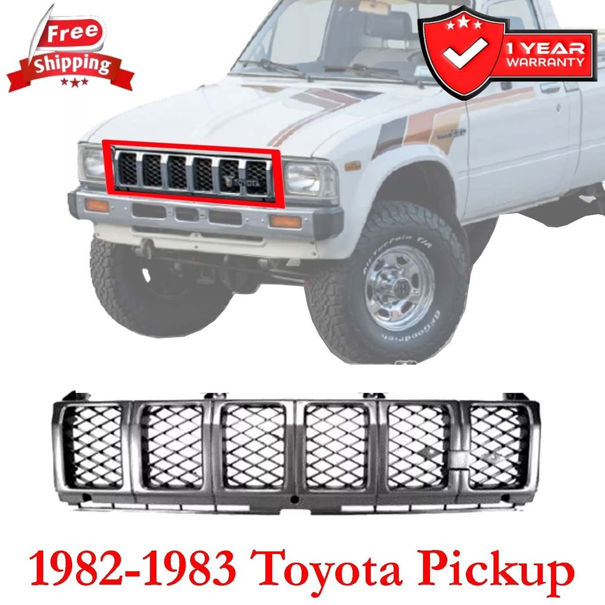 Grille For 1982-1983 Toyota Pickup Front Chrome Plastic TO1200112