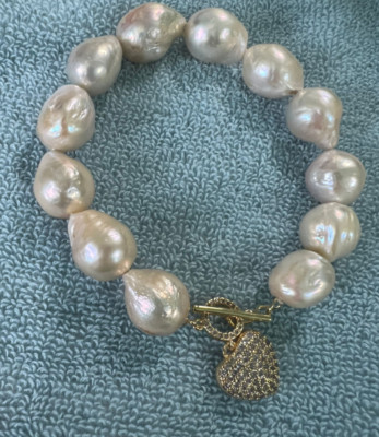 gorgeous 13-14mm south sea baroque white  pearl bracelet 7.5-8''