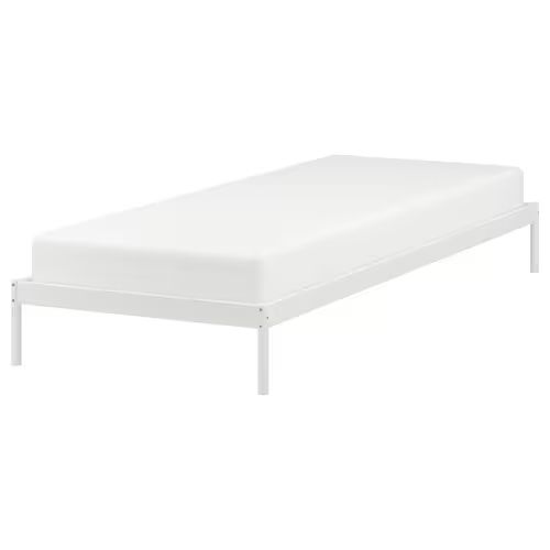 Twin Ikea Bed Frame with Mattress, White, Metal frame, Excellent