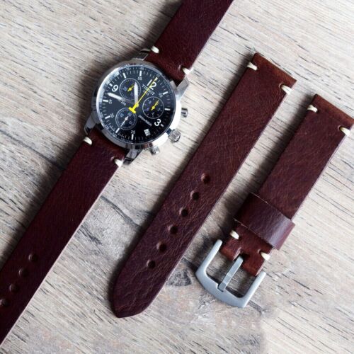 Genuine Leather Wrist Watch Strap military vegetable tanned band 18/20/22/24 mm - Afbeelding 1 van 10