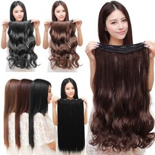   US Stock  3/4 Full Head Hair Extensions Clip Straight Curly w/ 5 Clips, Long