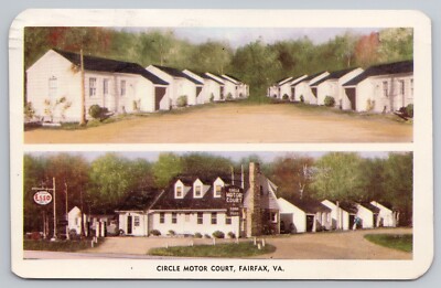 1950 Fairfax VA Circle Motor Court Auto Service Station Esso Gas Pumps Postcard