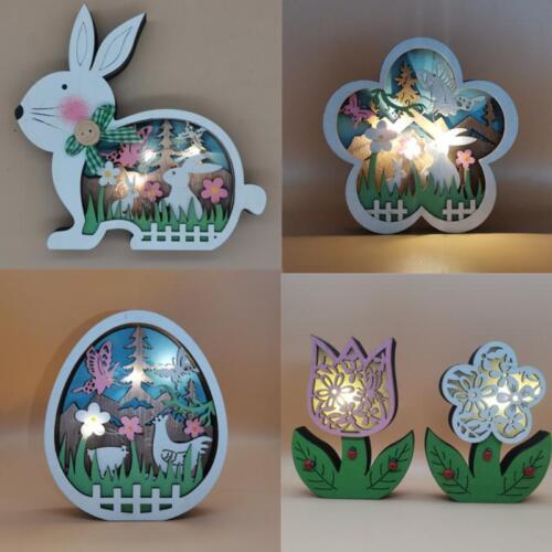 2025 New Easter Decoration for Home Wooden Easter Bunny LED Light Easter Craft E