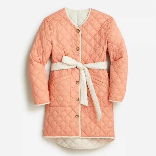 NWT J.Crew Women's Small Ivory Peach Reversible Belted Puffer Jacket Coat $268 - Picture 3 of 18