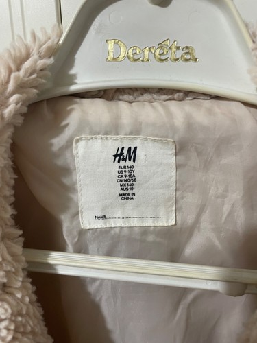 h&m cream / off white shearling fluffy jacket 140cm age 9-10 / petite 4 & 6 - Picture 4 of 8
