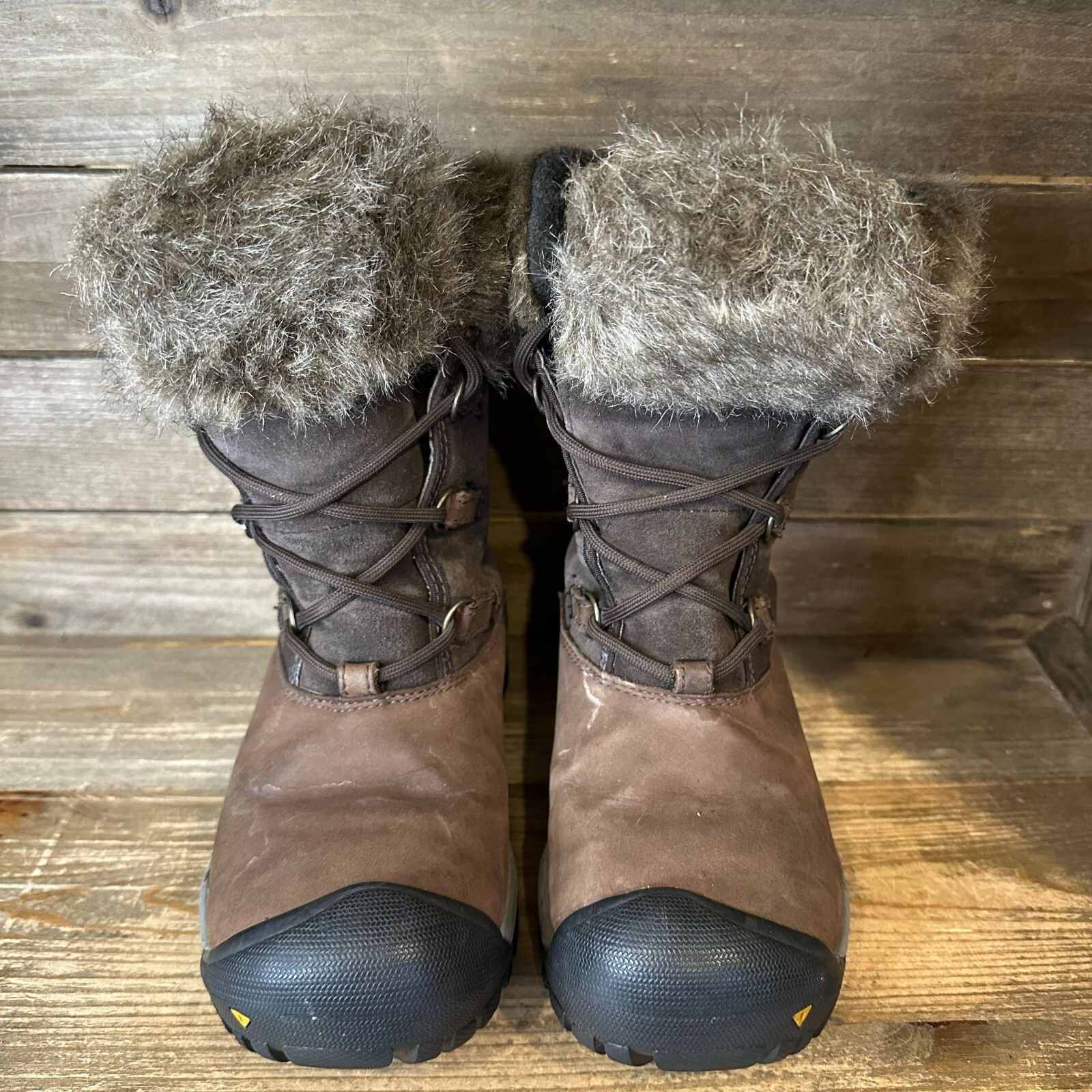 Stivali invernali impermeabili da donna Keen Helena in pelle marrone pelliccia sintetica taglia 5 M ottime condizioni