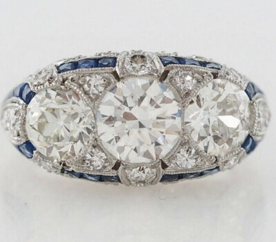 3.56Ct Art Deco Style Lab Created Diamond 3-Stone Wedding 14K White Gold FN Ring