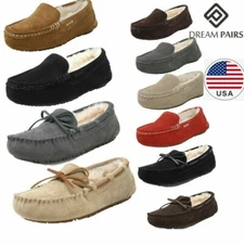 Women's Comfortable Suede Moccasins Slippers Sheepskin Fur Winter House Shoes