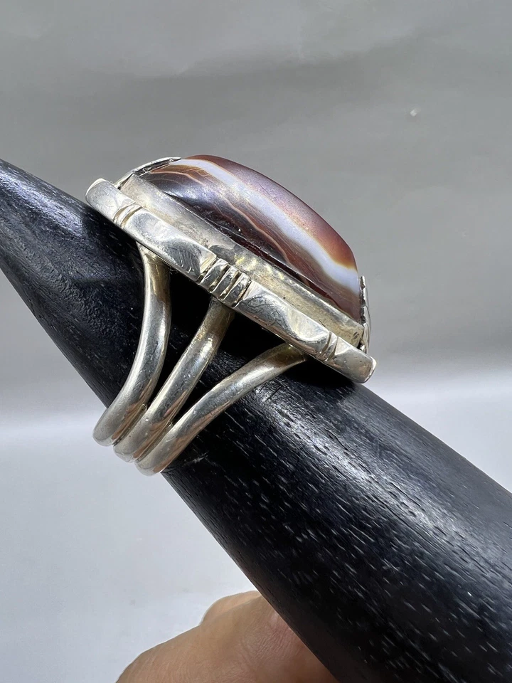 Anello in argento agata occhio a fascia, anello in argento agata rossa occhio... - Immagine 4 di 4