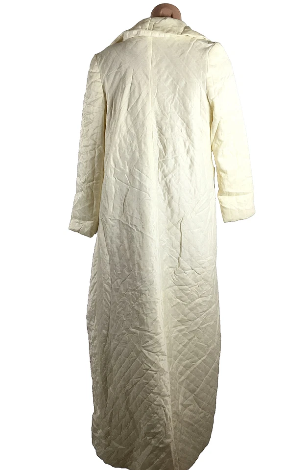 Abrigo de casa vintage años 70 marfil para mujer S/M acolchado botón delantero sedoso maricón Foto 2 de 4