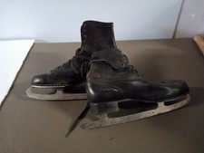 VTG Canadian Zephyr Black Leather Ice Skates - Unknown Size 11.75" Trl7 79