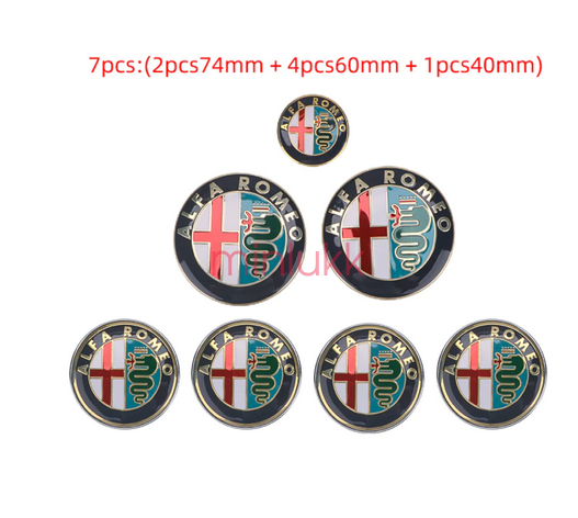 Gold ALFA ROMEO Hood Trunk Hubcaps Steering Wheel Emblems Badges Decals Logo