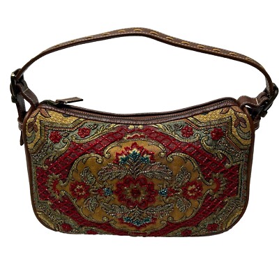 Isabella Fiore Floral Tapestry Glass Bead Embellished Leather Shoulder Bag