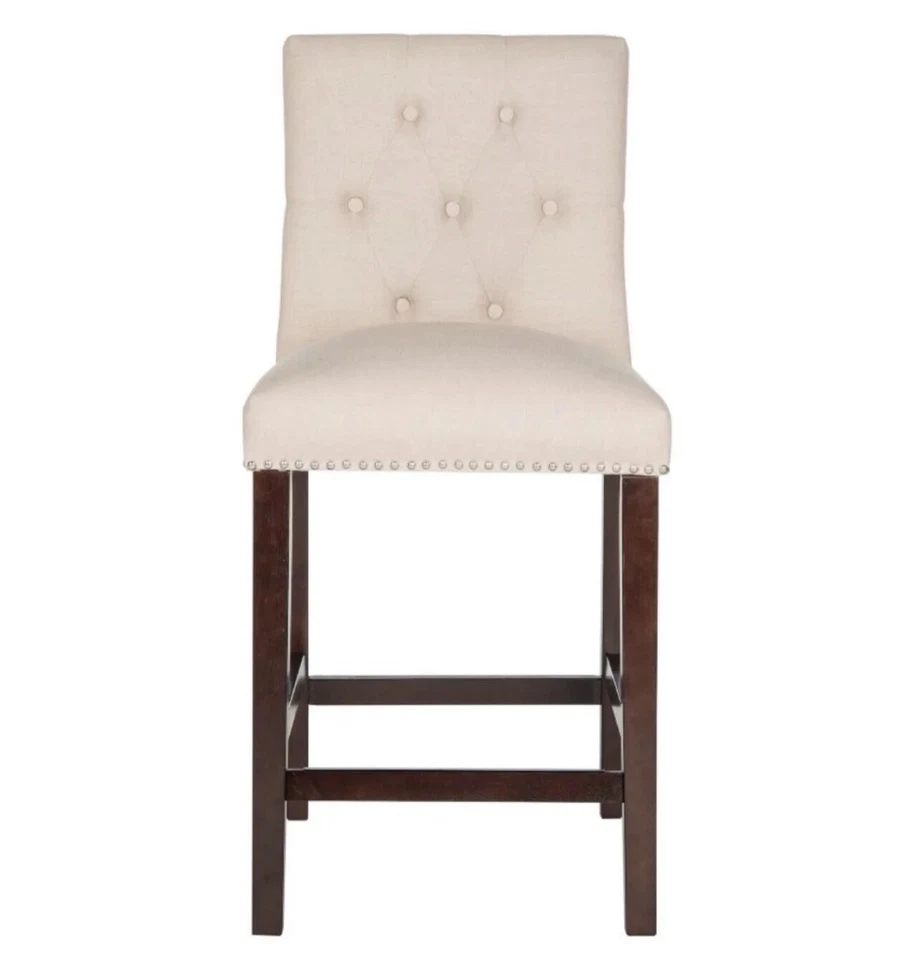 Safavieh Counter Stool 40" Cushioned Foot Rest Wood Espresso/Beige (Set Of 2) - Image 3 of 4