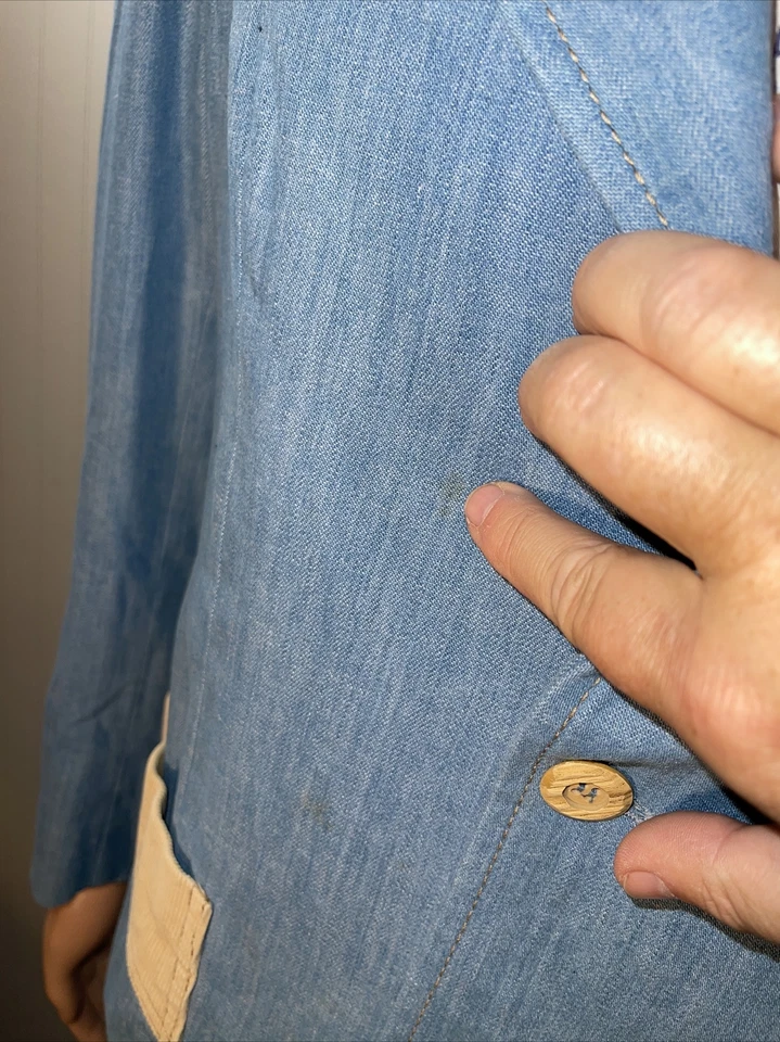 Chaqueta Blazer Abrigo Deportivo Pana Vintage Años 70 Azul Claro Denim Detalles 40 Foto 4 de 4