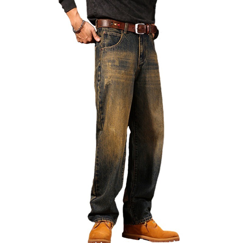 Mens Vintage Washed Straight Leg Skinny Denim Pants