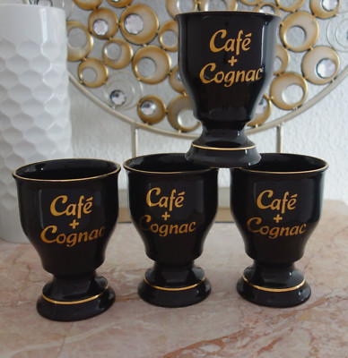 4 Kaffeebecher Pharisäer Café & Cognac schwarz Goldrand 300 ml