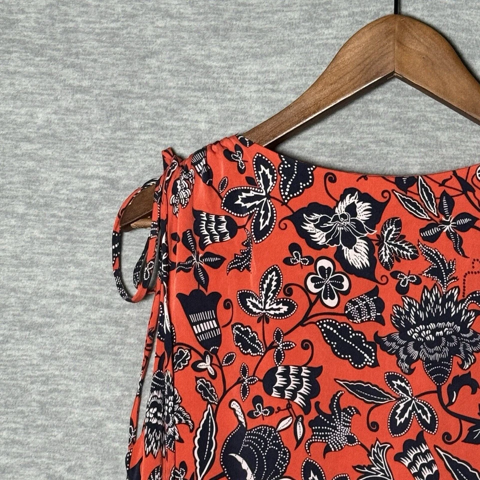 Nordstrom Signature Silk Orange Blue Floral Ruffle Dress Size 10 Casual Date - Image 3 of 4