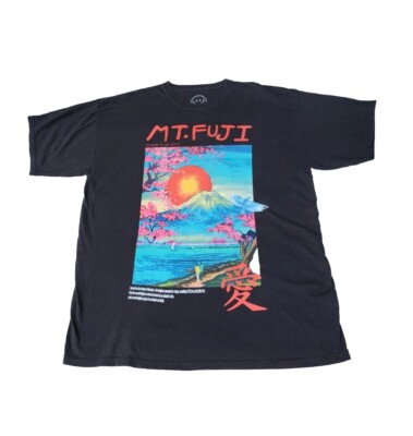 Mt FUJI Japan UCLA Graphic Print Black T-shirt Street Style Men's Sz XXL