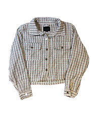 Stoosh Tweed Cropped Jacket Front Pockets Multi Plaid Women's Size M