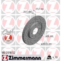 Zimmermann 2X Bremsscheibe Vorne Ø265.5 Mm AußEnbelüFtet Gelocht FüR Peugeot