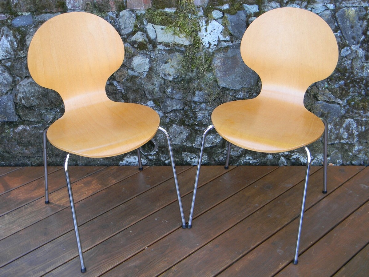 VINTAGE PAIR OF MID CENTURY MODERN ANT CHAIRS BENTWOOD ARNE JACOBSEN  INSPIRED