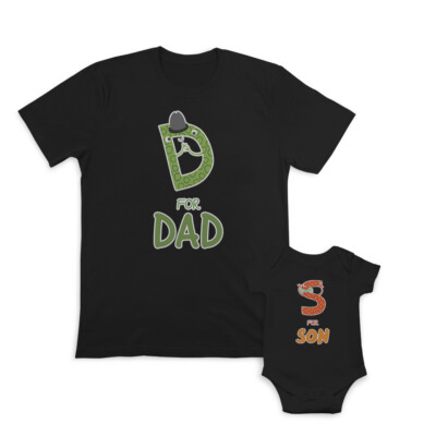 Dad and Baby Matching Outfits Clothes D for Dad Cartoon Snake - S for Son Snake