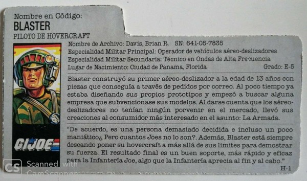 G.I.JOE ARCHIVO, FICHA, BLASTER
