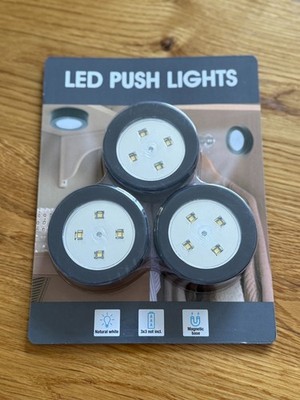 LED Push lights Drücklicht magnetisch oder klebend 3 Stück D 7 cm NEU OVP