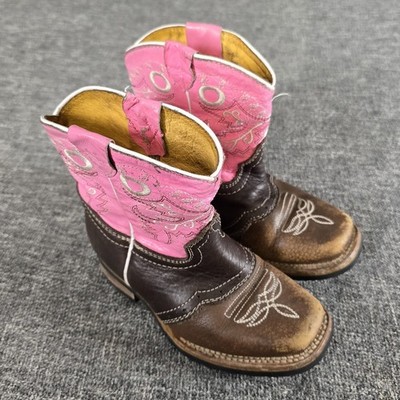 Portillo Youth Girls Cowboy Boots Pink Brown Made In Mexico Size USA 11 Mex 18