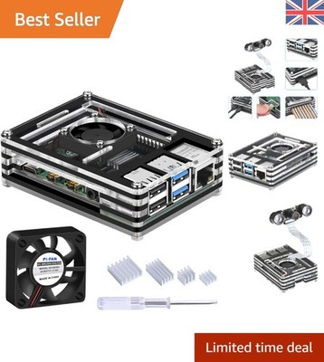 Stylisches schwarzes Acrylgehäuse für Raspberry Pi 4B mit integrierter Kühllösung