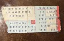 TED NUGENT/WIDOWMAKER RARE CONCERT TICKET STUB PASSAIC, NJ 06/18/1977
