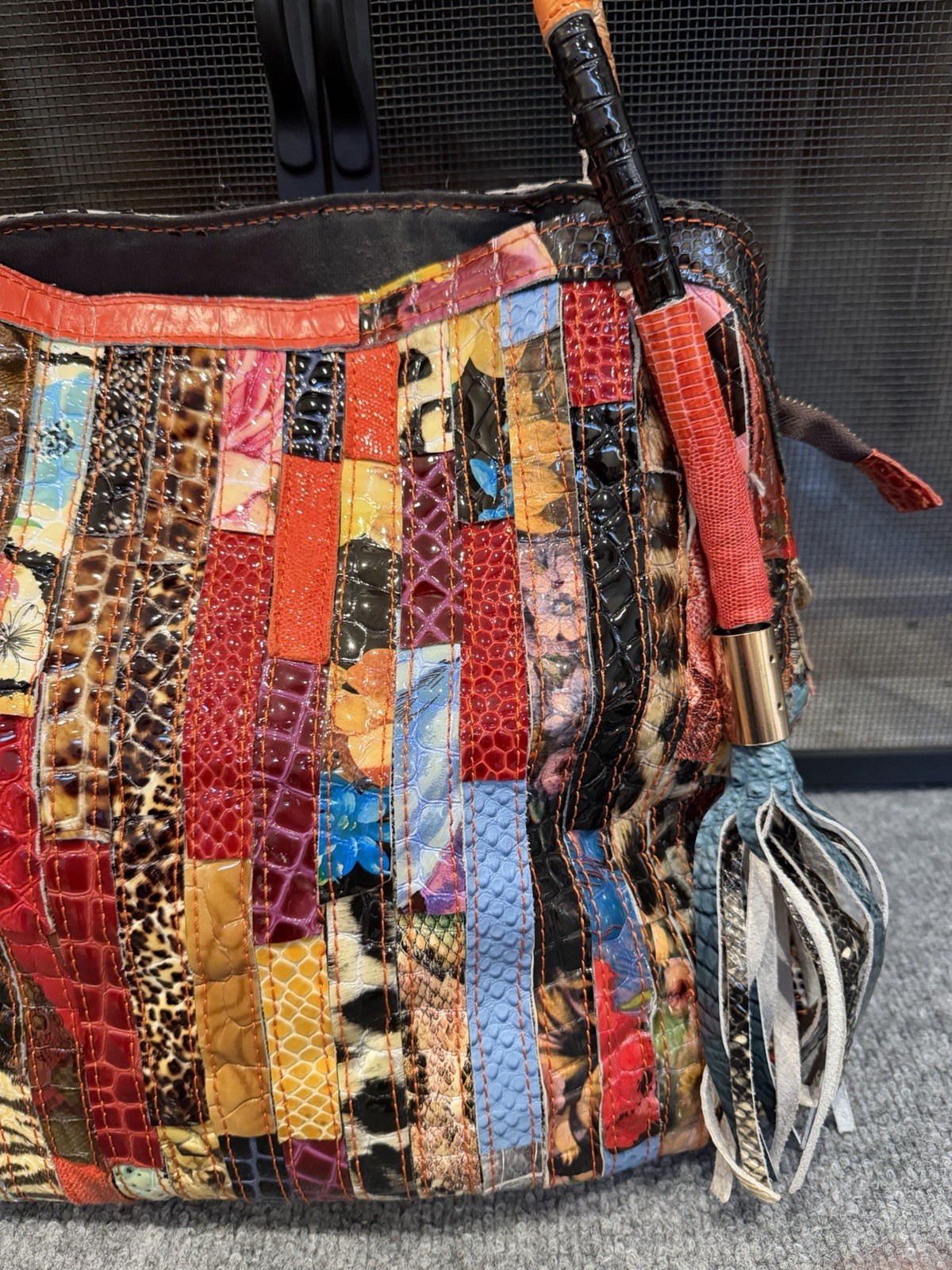 Multicolor Patchwork Patent Leather Distressed  1… - image 6