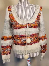 Chunky Wool Mohair Blend Cropped Pom-pom Sweater By Divided Sz 6