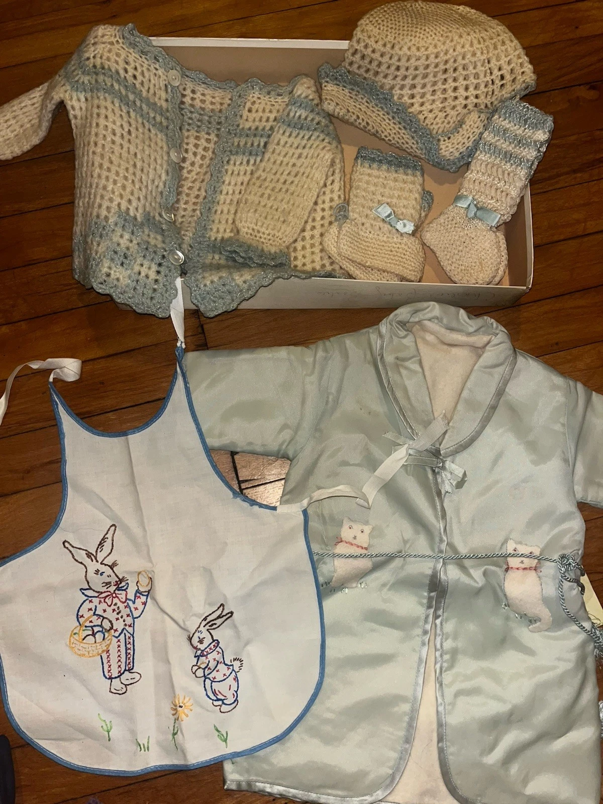 Vintage Baby Clothing Hand Made Sewn & Knitted Newborn Clothes Baby Blue Boy