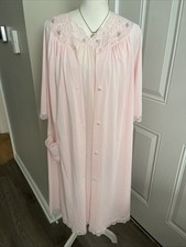 Vintage Shadowline Pink Peignoir Set Robe Nightgown Lace Embroidered Small USA