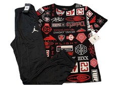 NWT NIKE AIR JORDAN 2 pc SET BLACK SHORT SLEEVE BLACK DRI-FIT ACTIVE JOGGERS XL