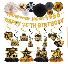 70th Birthday Decorations for Men, 22pcs Black And Gold