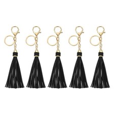 5Pcs Leather Keychain Tassels with Lobster Clasp Key Ring, Black