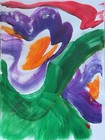 Original 14x11 Acrylic on Paper Vibrant Green Purple Abstract Floral Painting