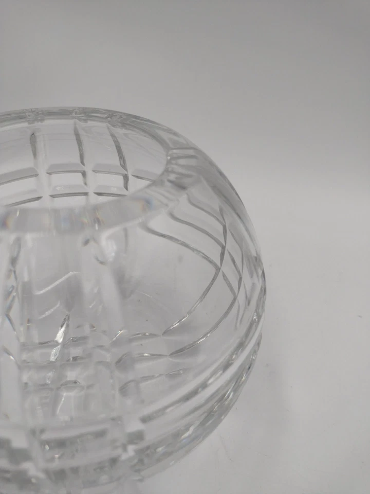 Vintage Crystal Rose Bowl - Plaid Square Linear Checker Waffle Pattern  Heavy 5" - Image 4 of 4